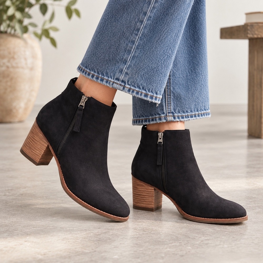 Blondo Black Leather Ankle Boots Women's 12M Nubuck Waterproof Zip Block Heel - Picture 2 of 12
